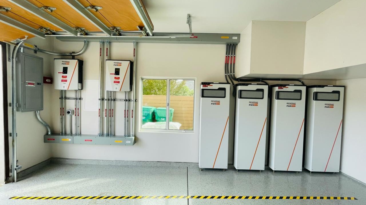 Generac PWRcell battery storage system installed in a residential garage